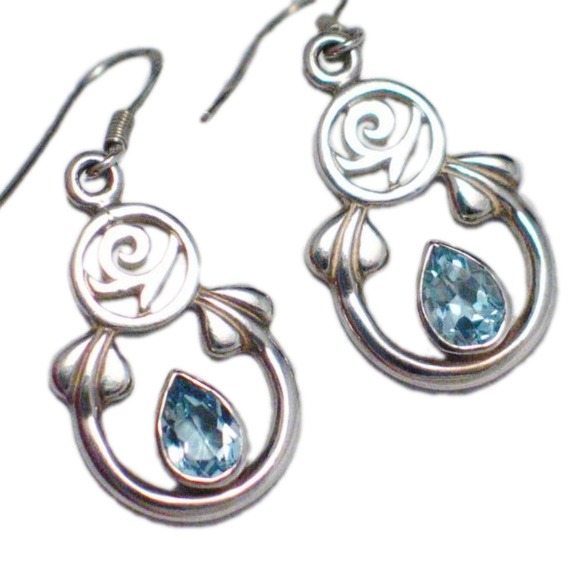 Blue Rose | Sterling Silver Dangle Drop Earrings - Picture 1 of 1